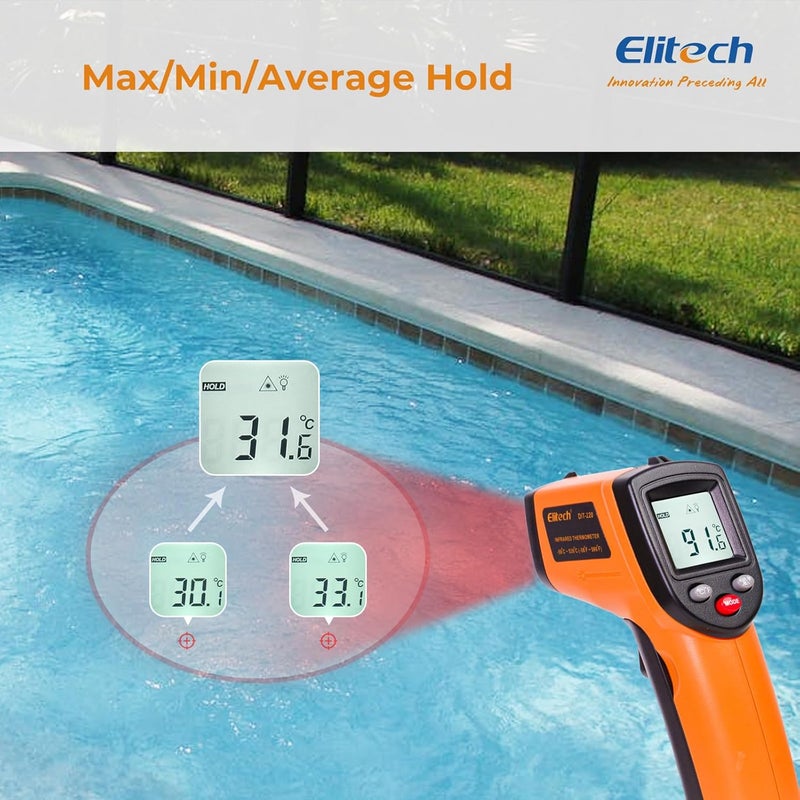 Elitech Laser Temperature Gun, Non-Contact Digital Infrared Thermometer, Adjustable Emissivity, Backlight, Handheld for Grill, Meat, Food, Candy, Automotive, HVAC Tools, -50~530°C(-58~986°F), DIT-220 - Image 5